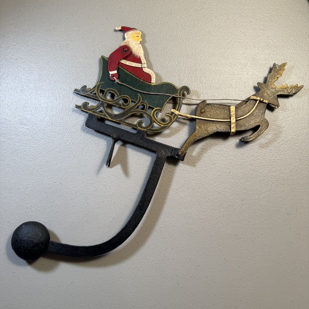 Vtg Balance Pendulum Sculpture Folk Art Christmas Santa Claus Reindeer NO Stand